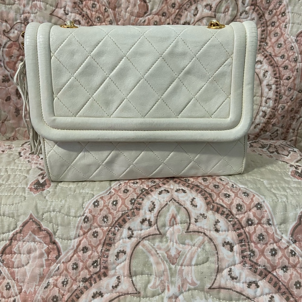 Vintage White Chanel lambskin leather